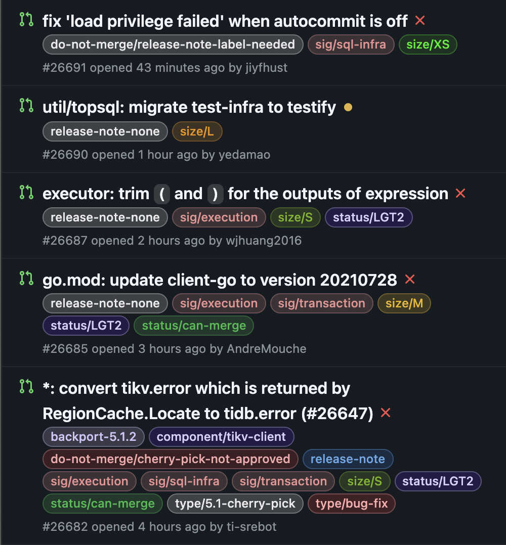 GitHub Pull Request 列表截图